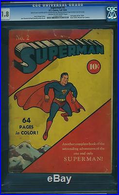 Superman #2 CGC 1.8 DC 1939 Hard to find! JLA! Follows Action D12 112 1 cm