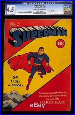 Superman #2 CGC 4.5 DC 1939 RARE Unrestored! Justice League! JLA G5 127 1 cm