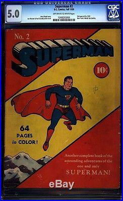 Superman 2 CGC 5.0 OWithW Golden Age Key DC Comic 2nd Issue in Title! L@@K IGKC