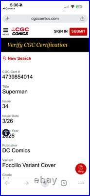 Superman #34 CGC 9.8 Mario Foccillo Cover E Variant Manga DC 2026