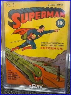 Superman 3 (1940) CGC 5.0 (R) Signed Jerry Siegel Stunning Early Superman