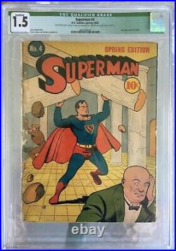 Superman #4 (1940) CGC 1.5 - O/w to white 2nd Luthor 1st in title qualified