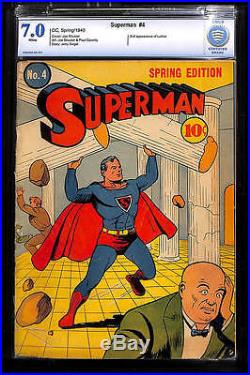 Superman #4 CBCS 7.0 DC 1940 WHITE PAGES! 2nd Lex Luthor! Like CGC! G5 1 cm