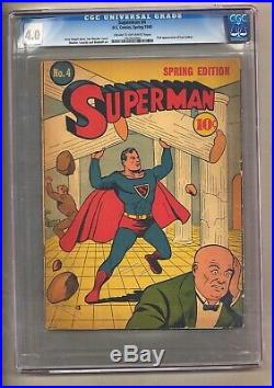 Superman #4 (CGC 4.0) C-O/W pgs 2nd app. Lex Luthor DC Comics 1940 (c#26672)