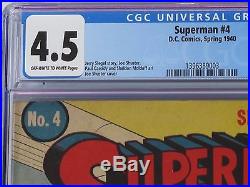 Superman #4, CGC 4.5 OW to WP, Fall 1940 DC Comics for $3,550 Free S&H