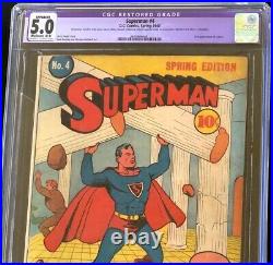 Superman #4 (DC 1940) CGC 5.0 Restored 2nd App of Luthor! Golden Age Comic