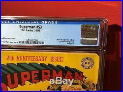 Superman #53 CGC 3.0 Origin retold, 10th Anniversary Issue, Classic Cover! DC