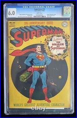 Superman #53 Cgc 6.0 (8/48) Origin Of Superman DC Golden Age White Pages