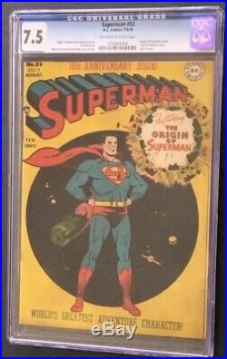 Superman #53. Cgc 7.5 Origin Of Superman Retold Great Book