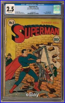 Superman #5 CGC 2.5 (OW) Luthor App. Full Pg. Ads for Batman #1 All Star Comics
