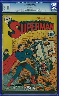 Superman #5 CGC 3.0 1940 Lex Luthor! Ad Batman #1! Justice League! JLA! E9 cm