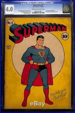 Superman #6 CGC 4.0 DC 1940 Ad for All Star Comics #1! H9 911 cm clean