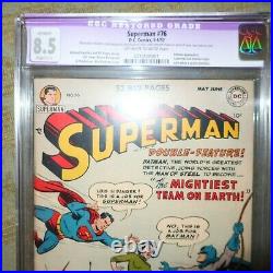Superman #76 DC Pub 1952 Batman Crossover CGC 8.5 (VERY FINE +, SLIGHT RESTORED)
