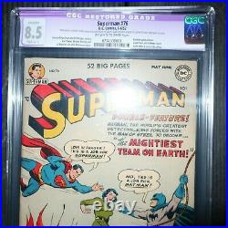 Superman #76 DC Pub 1952 Batman Crossover CGC 8.5 (VERY FINE +, SLIGHT RESTORED)