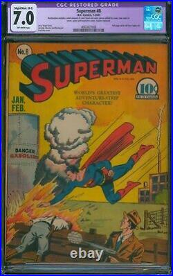 Superman #8 (1941)? CGC 7.0 Restored? Jerry Siegel Rare Golden Age DC Comic
