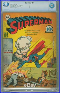 Superman 8 CBCS 5.0 VG/F OW DC 1941 Fred Ray Cover