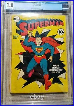 Superman #9 (1941) CGC 1.8 DC KEY All-Star Comics #1 AD