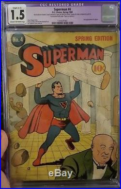 Superman comic #4 from 1940, 2nd app of Lex Luthor. CGC Graded