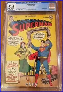 Superman comic #75 CGC 5.5 1952 Golden Age DC Comics Prankster off white pages