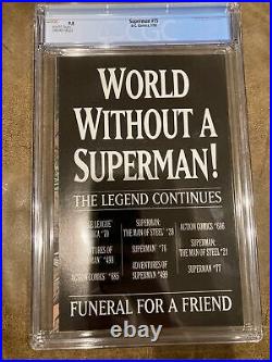The Death of Superman #75 CGC 9.8 1993 1st Printing DC Comics 1/93 Newsstand