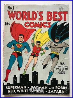 VINTAGE 1941 World's Best Comics #1 FULL COVER ONLY Superman Batman finest