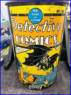 Vintage Metal Comic Book Trash Can Batman Wonder Woman Superman