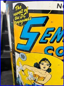 Vintage Metal Comic Book Trash Can Batman Wonder Woman Superman