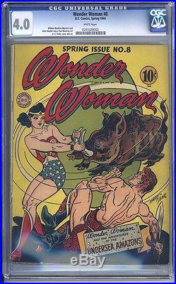 Wonder Woman #8 CGC 4.0 DC 1944 WHITE PAGES! JLA Batman Superman E9 1 cm SALE