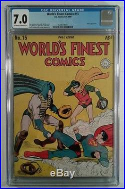 World's Finest Comics #15 D. C. Comics, Fall 1944 CGC Graded 7.0 BASEBALL COVER