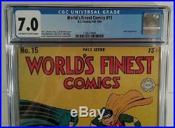 World's Finest Comics #15 D. C. Comics, Fall 1944 CGC Graded 7.0 BASEBALL COVER
