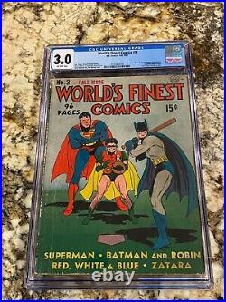 World's Finest Comics #3 Cgc 3.0 1st Scarecrow Sandman Begins Batman Superman CV