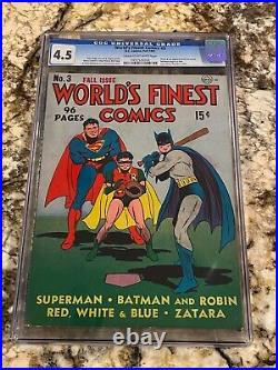 World's Finest Comics #3 Cgc 4.5 1st Scarecrow Sandman Begins Superman Batman DC