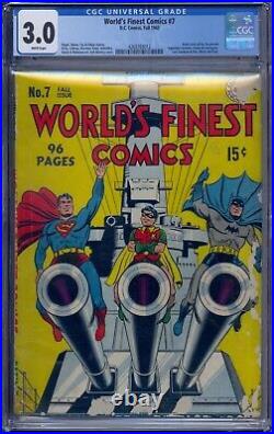 World's Finest Comics #7 Cgc 3.0 Superman Batman Robin Green Arrow White Pages