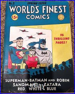 Worlds Finest Comics #5 COMIC BOOK 1942 Superman Batman Robin WW2