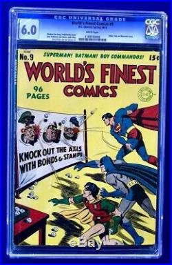 Worlds Finest Comics No. 9 CGC 6.0 1943 Superman Batman Golden Age Hitler Cover